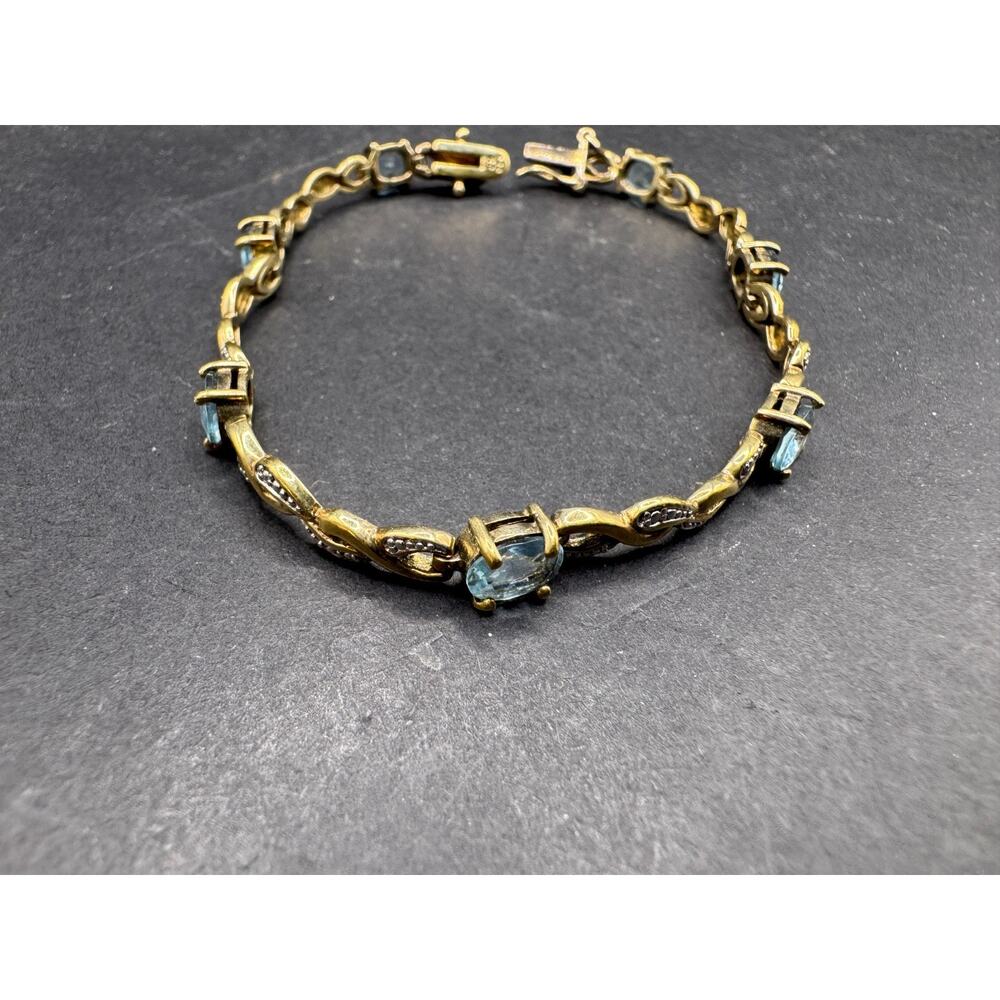 Vtg RJ Graziano Sterling Silver 925 Gold Tone Blue Topaz Tennis Bracelet Sz 7.5